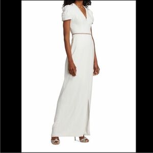 ML Monique Lhuillier Draped-Sleeve Crepe Gown